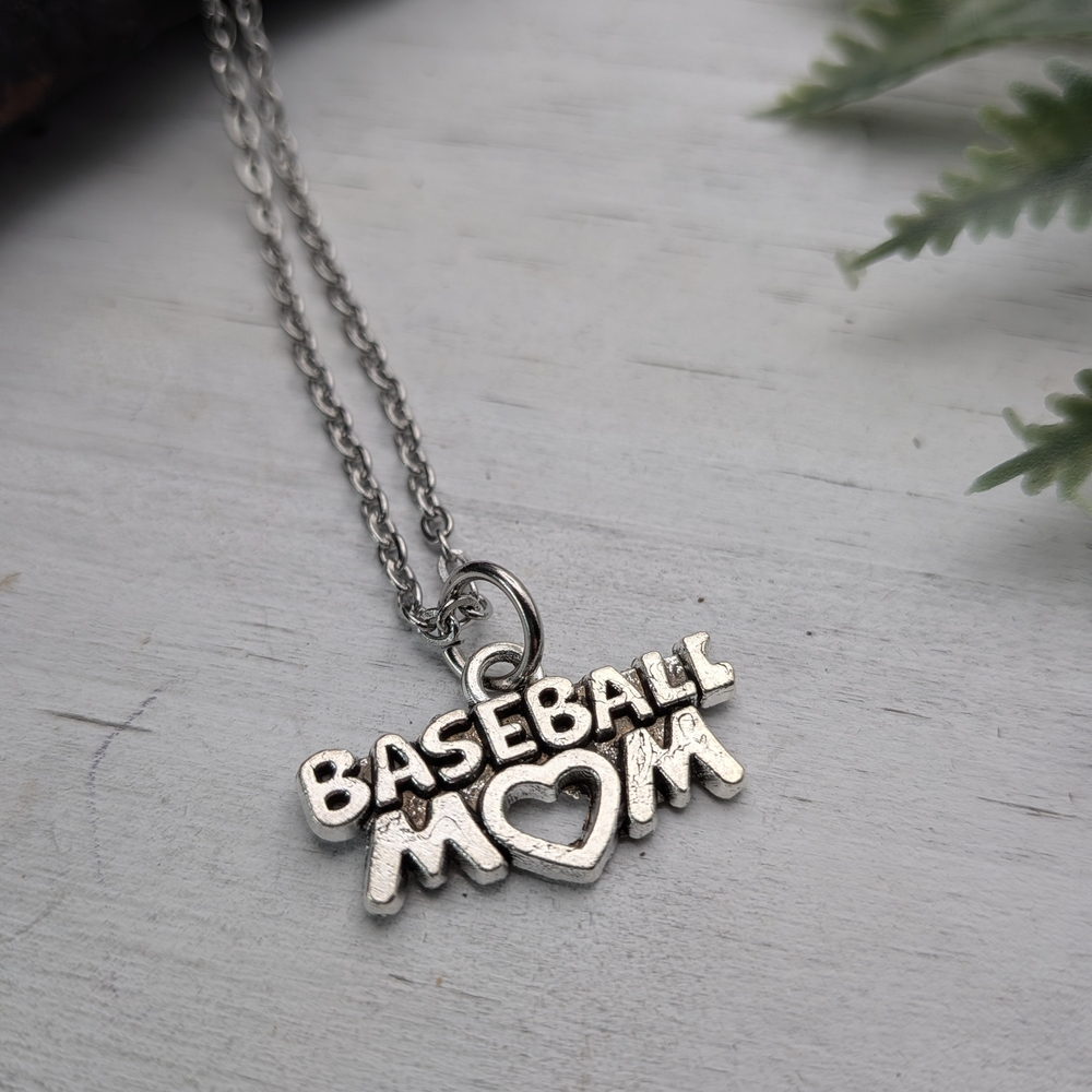 Silver Baseball Mom Necklace